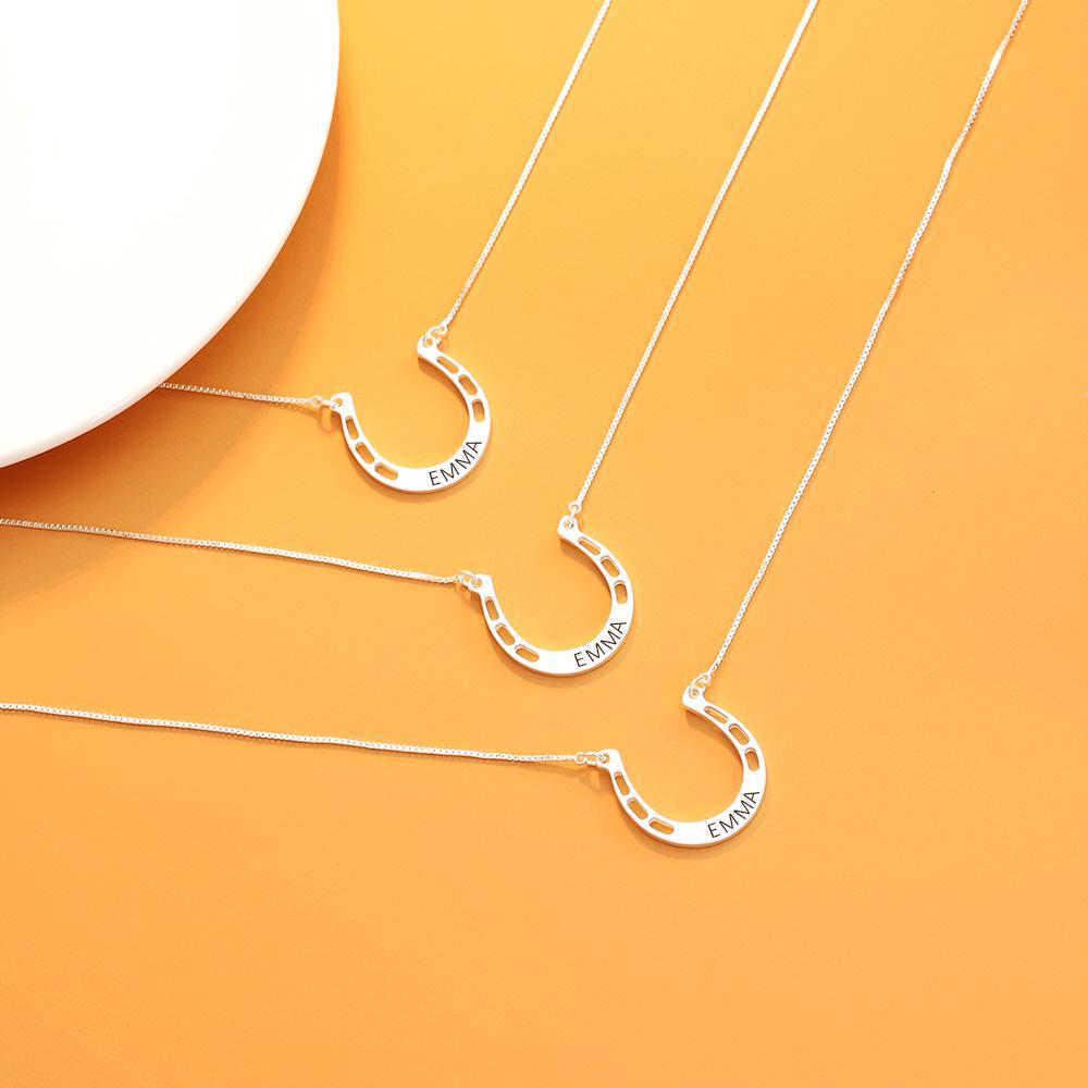 Mother's Day Gift Sterling silver Jewelry lucky Horse Shoe Pendant with Cable Chain for Girl-Engravingift