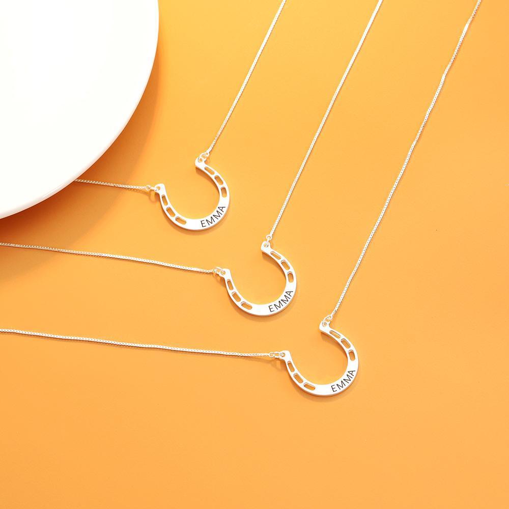 Mother's Day Gift Sterling silver Jewelry lucky Horse Shoe Pendant with Cable Chain for Girl-Engravingift