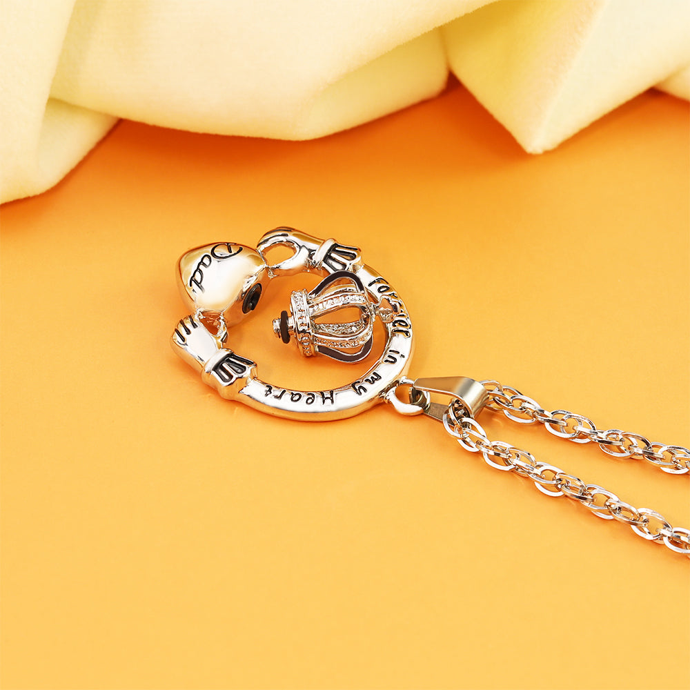 Father's Day Gift Hands holding crown peach heart DAD perfume box necklace-Engravingift