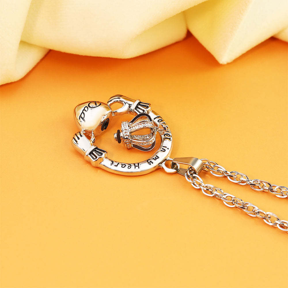 Father's Day Gift Hands holding crown peach heart DAD perfume box necklace-Engravingift