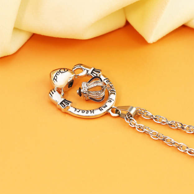 Father's Day Gift Hands holding crown peach heart DAD perfume box necklace-Engravingift