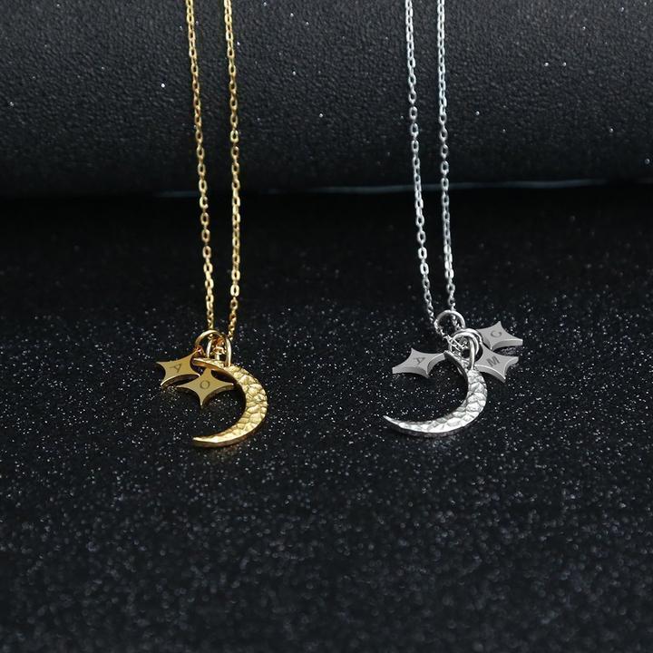 Mother's Day Gift Moon and Stars initials Necklace-Engravingift