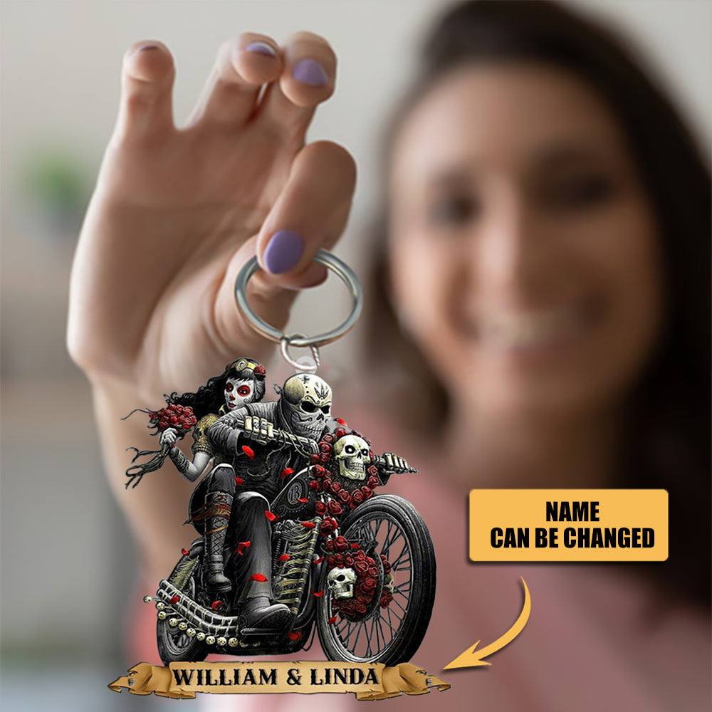 Christmas Gift Personalized Skull Couple Motorcycle Acrylic Keychain
