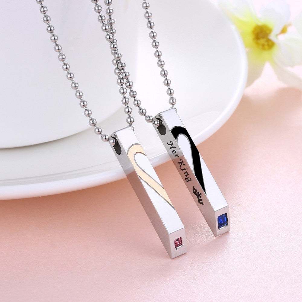 Valentine's Day Gift Her King His Queen Matching Heart Necklaces With Birthstone For Couples