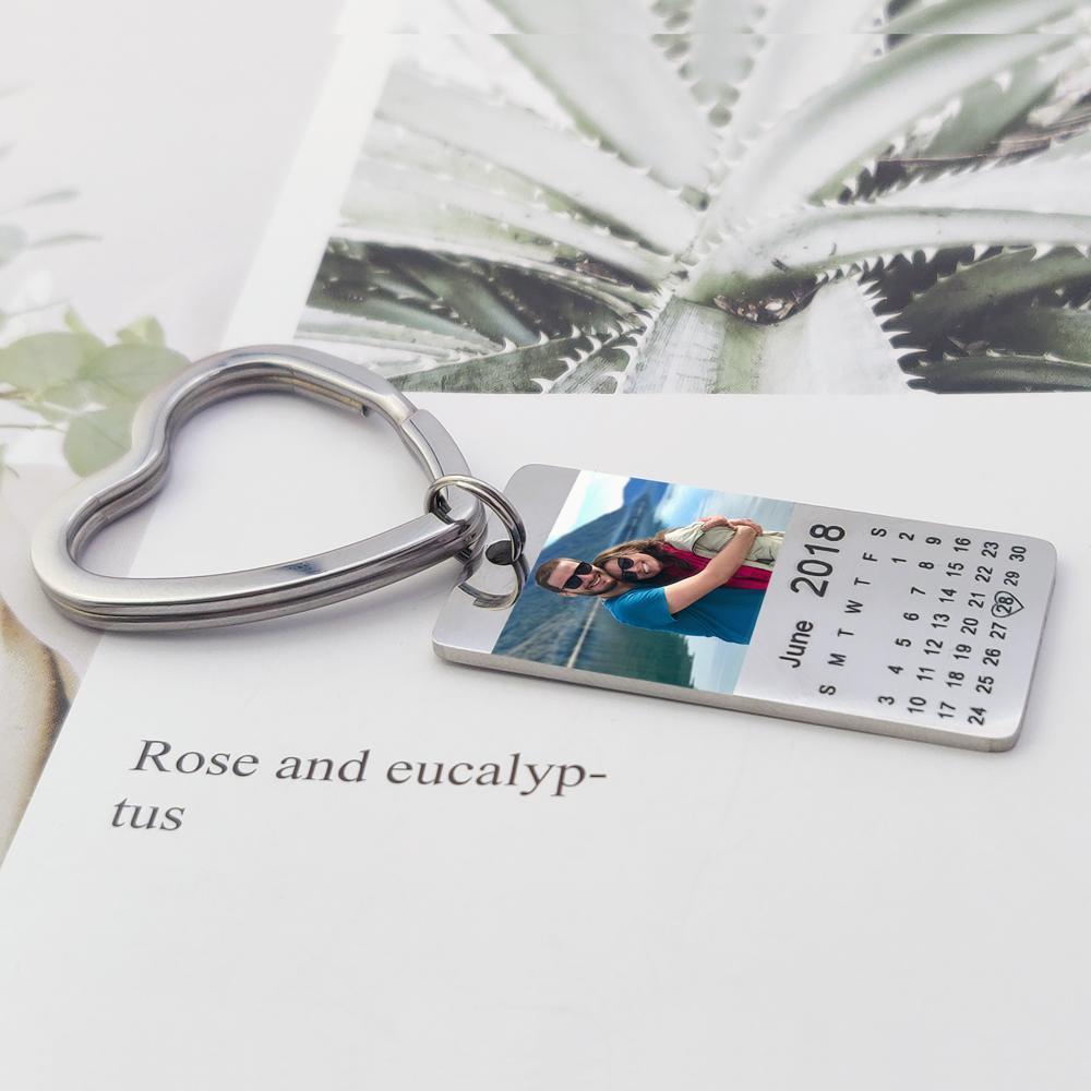 Father's Day Gift Personalized color photo calendar keychain love date gift-Engravingift