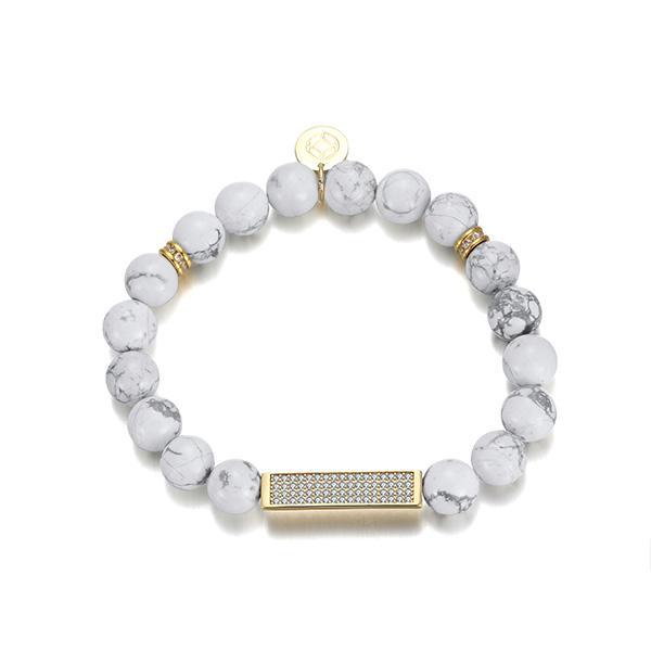 Mother's Day Gift White Rose Yellow Gold Pave Bar Bracelet-Engravingift