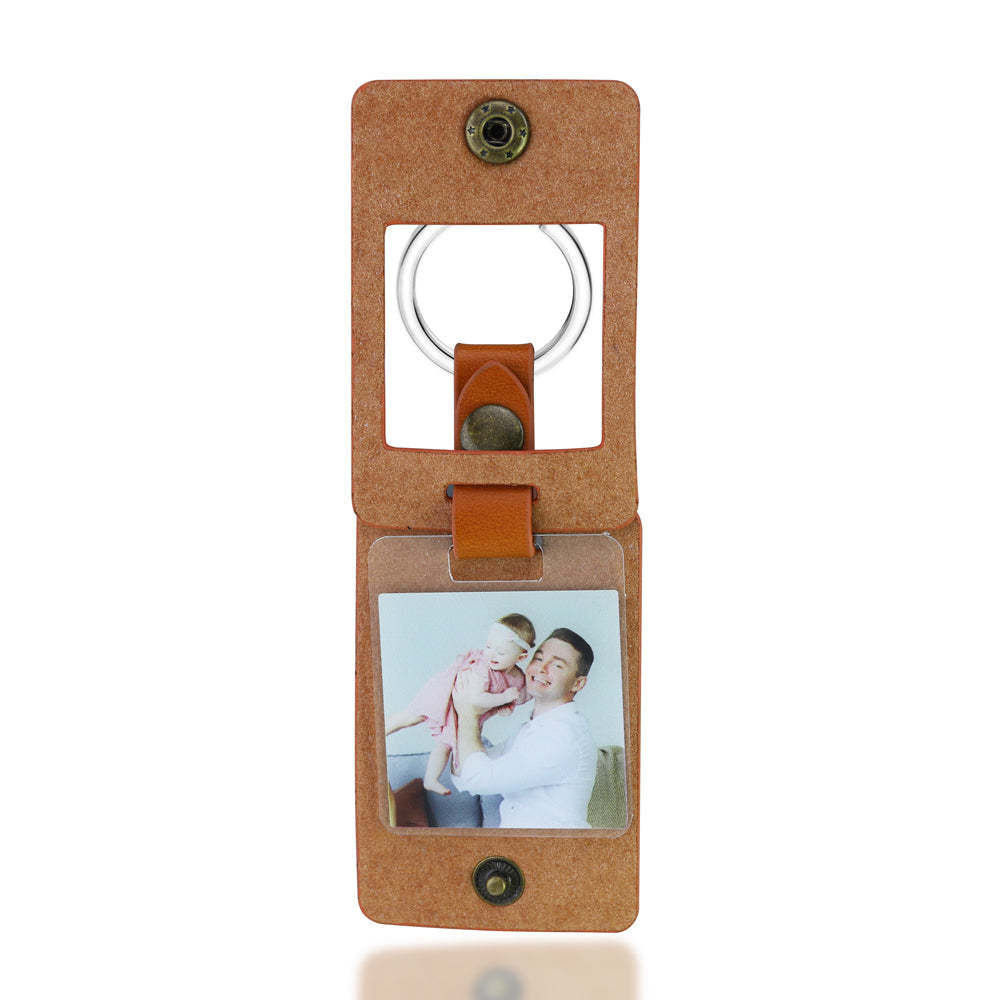 Father's Day Gift Custom Photo Leather Keychain-Engravingift