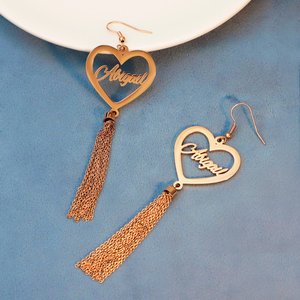 Mother's Day Gift Peach Heart/Round Heart Tassel Earrings-Engravingift
