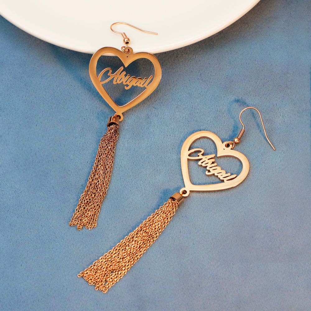 Mother's Day Gift Peach Heart/Round Heart Tassel Earrings-Engravingift