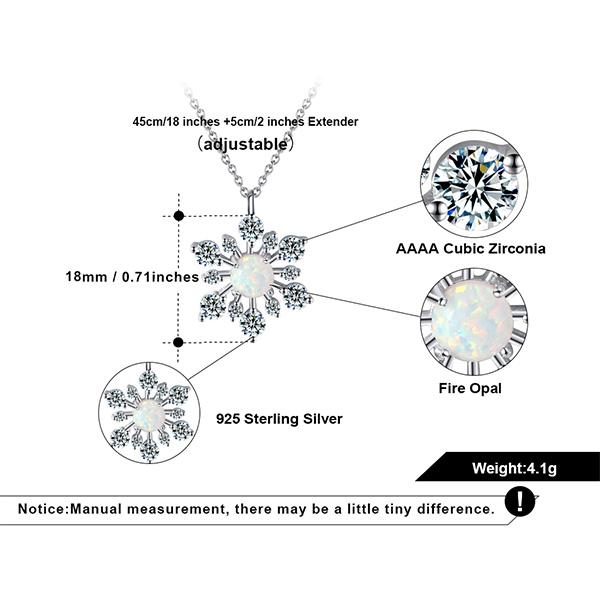 Mother's Day Gift Irridescent Opal Sterling Silver Snowflake Pendant Necklace-Engravingift