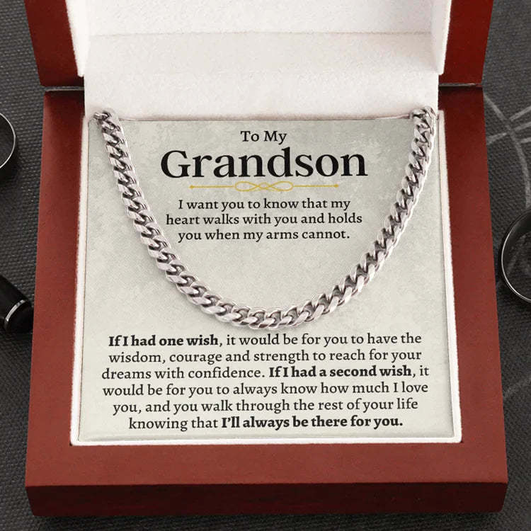 Christmas Gift To My Grandson Cuban Chain Necklace Stainless Steel Necklace Warm Gift "I'll always be there for you"-Engravingift