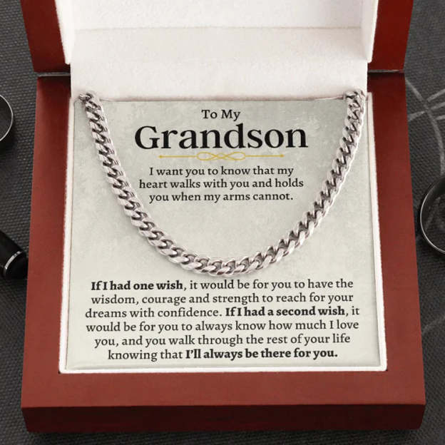 Christmas Gift To My Grandson Cuban Chain Necklace Stainless Steel Necklace Warm Gift "I'll always be there for you"-Engravingift