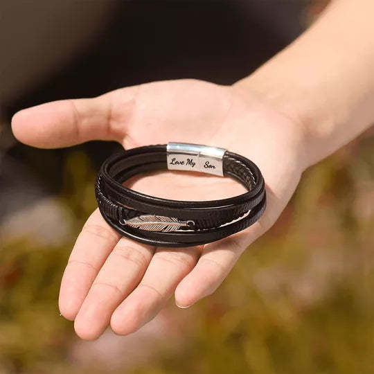 Father's Day Gift To My Son "Love You To Infinity And Beyond" Feather Bracelet for son-Engravingift