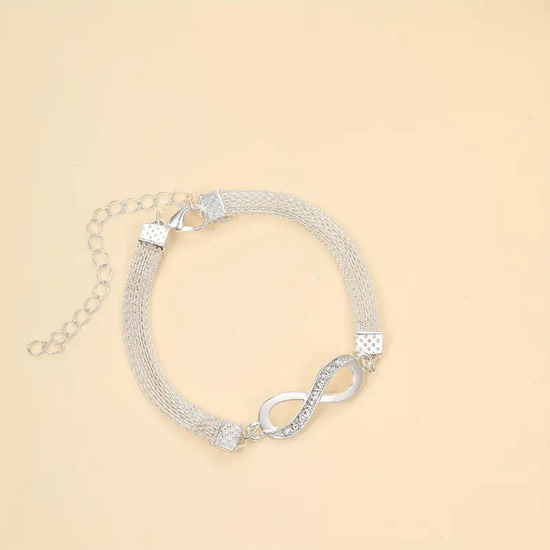 8-character Simple Style Anklet Inlaid Shiny Zircon Elegant Zinc Alloy Ankle Bracelet Sparkly Foot Jewelry Decor-Engravingift