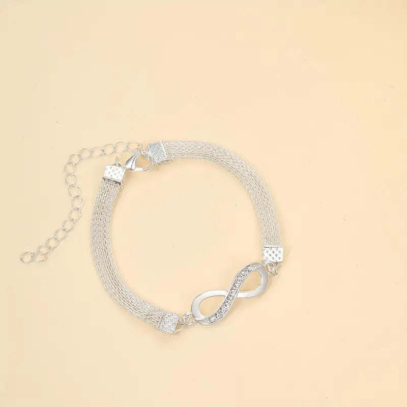 8-character Simple Style Anklet Inlaid Shiny Zircon Elegant Zinc Alloy Ankle Bracelet Sparkly Foot Jewelry Decor-Engravingift