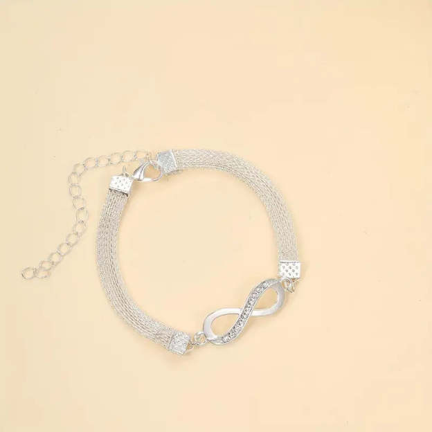 8-character Simple Style Anklet Inlaid Shiny Zircon Elegant Zinc Alloy Ankle Bracelet Sparkly Foot Jewelry Decor-Engravingift
