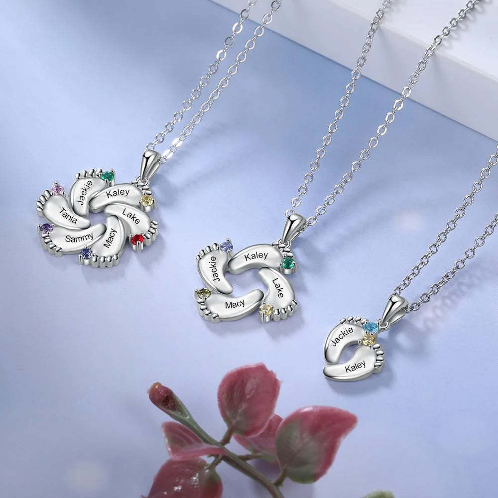 Christmas Gift Baby Feet Necklace With Custom Birthstone