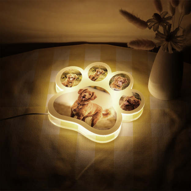Mother's Day Gift Dog Paw Night Light Personalized 5 Photos 3D Lamp for Family-Engravingift