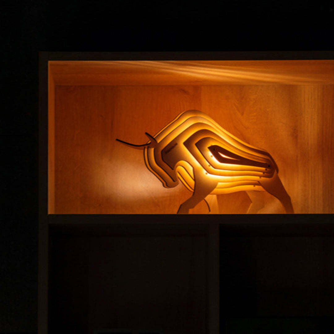 Christmas Gift 3D Wooden Animal Statue Decor Fantasy Lamp-Engravingift