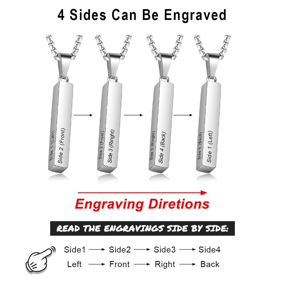 Father's Day Gift Men Vertical Bar Necklace Personalized 3D Bar Necklace in Black