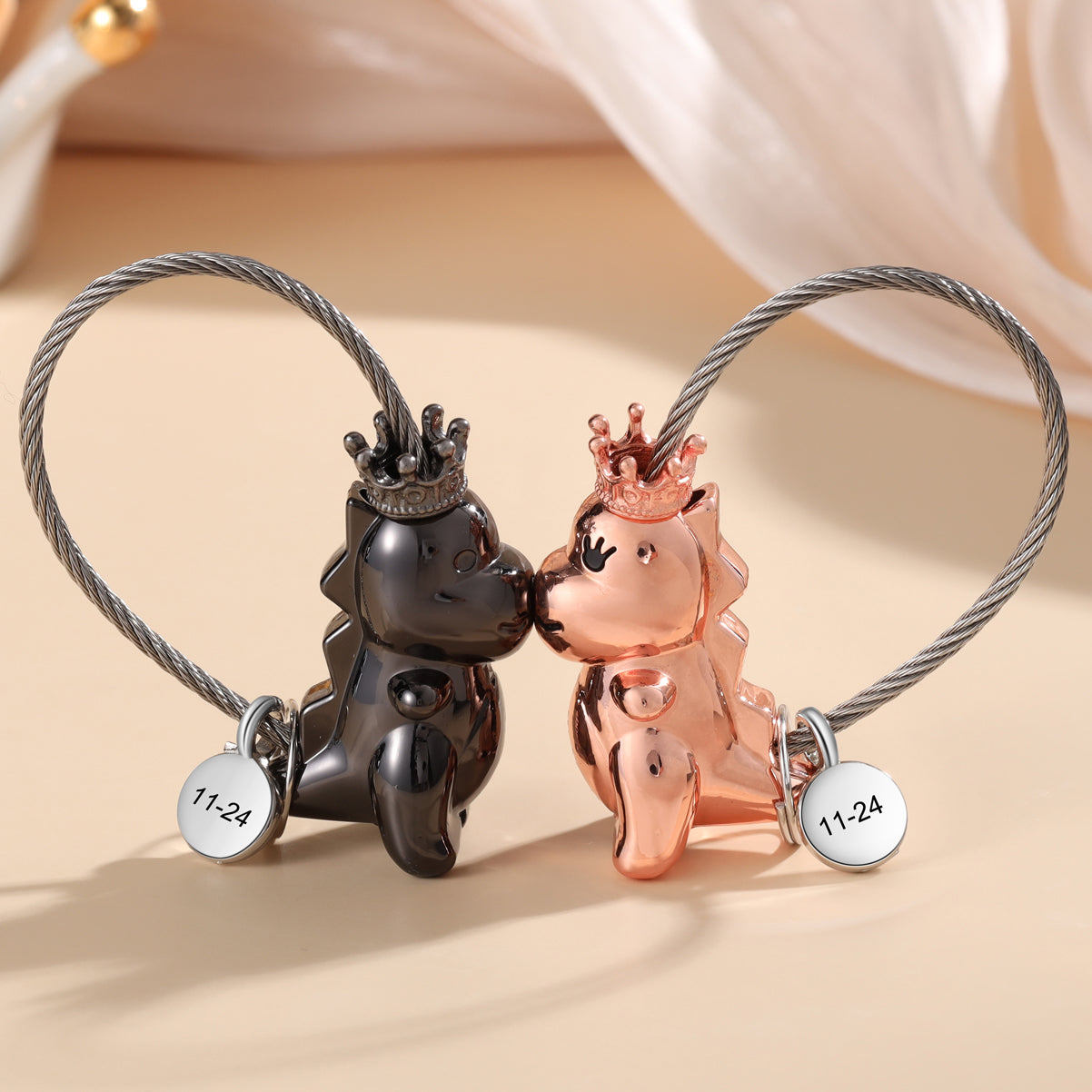 Mother's Day Gift  Magnetic Kissing Dinosaur Funny Keychain Personalized Matching Couple Key Ring Creative Gift-Engravingift