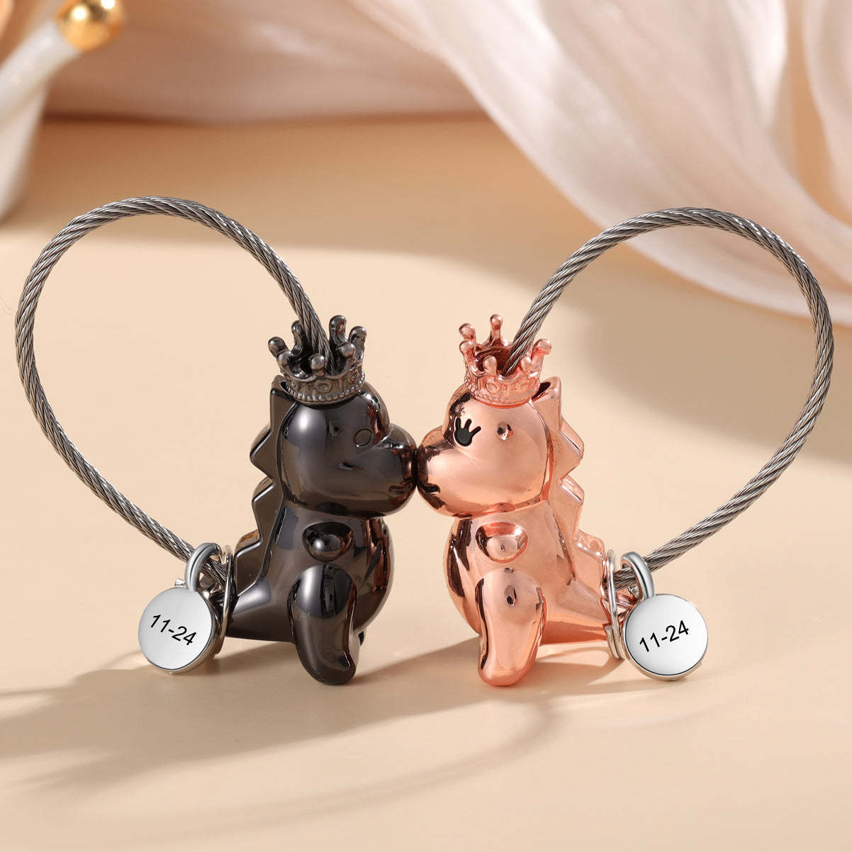 Mother's Day Gift  Magnetic Kissing Dinosaur Funny Keychain Personalized Matching Couple Key Ring Creative Gift-Engravingift