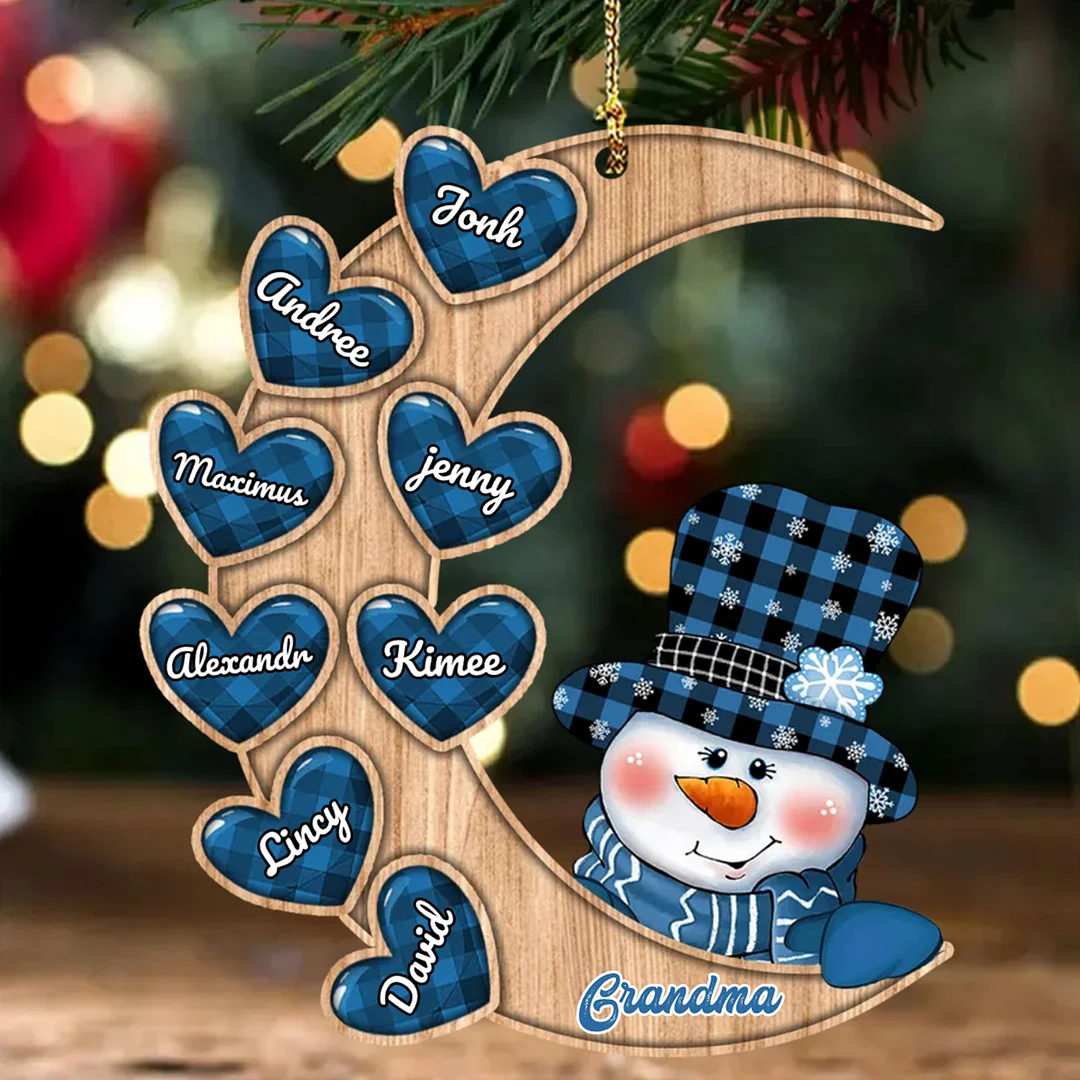 Christmas Gift Personalized Wooden Snowman Ornament Custom Names Moon Christmas Ornaments Gift for Family-Engravingift
