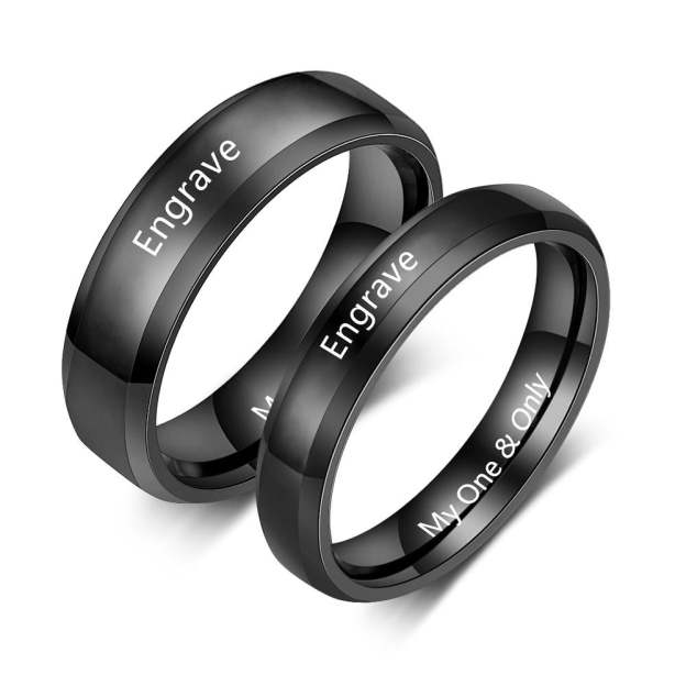 Christmas Gift Couples Rings for Her Women Engravable Personalized Lovers Promise Ring Black