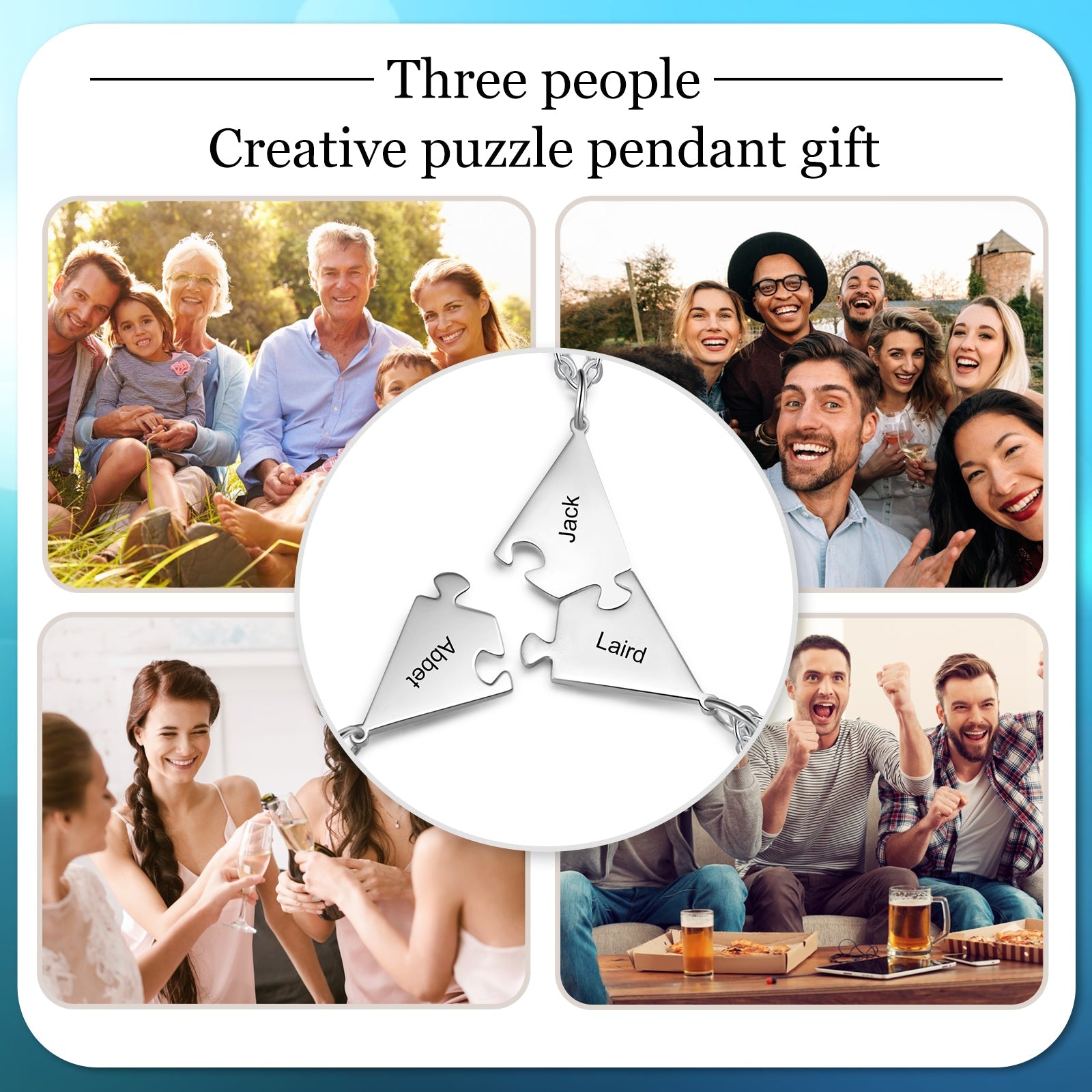 Christmas Gift Personalized Puzzle Friendship Necklace Engraved Names Star Necklace