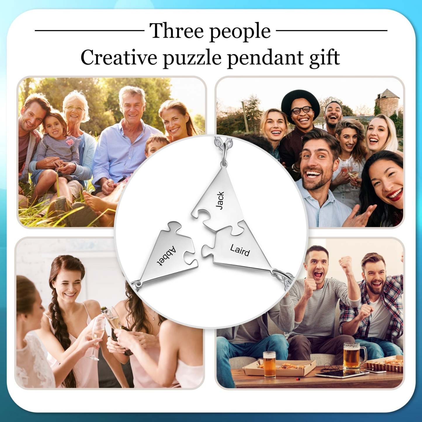 Christmas Gift Personalized Puzzle Friendship Necklace Engraved Names Star Necklace