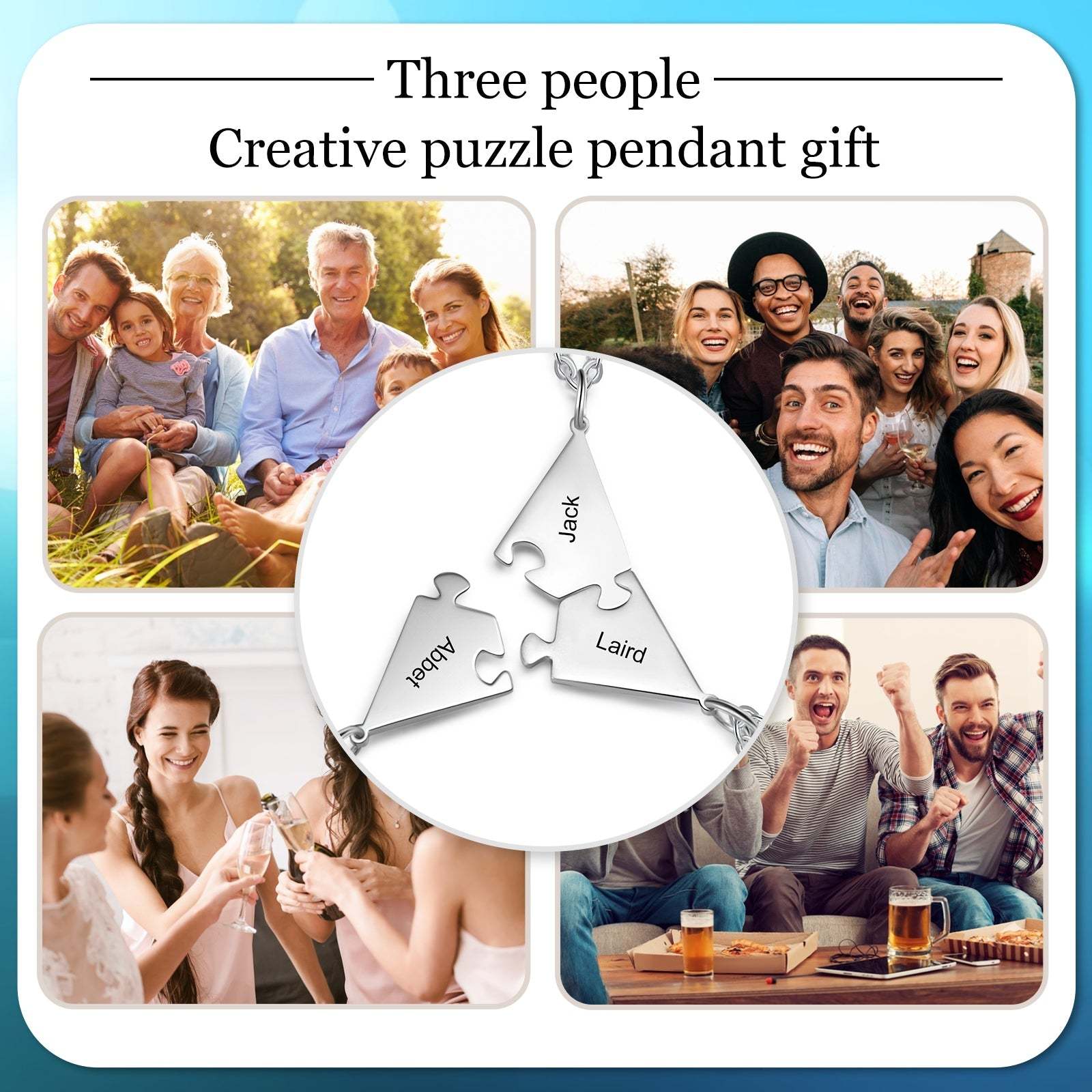 Christmas Gift Personalized Puzzle Friendship Necklace Engraved Names Star Necklace