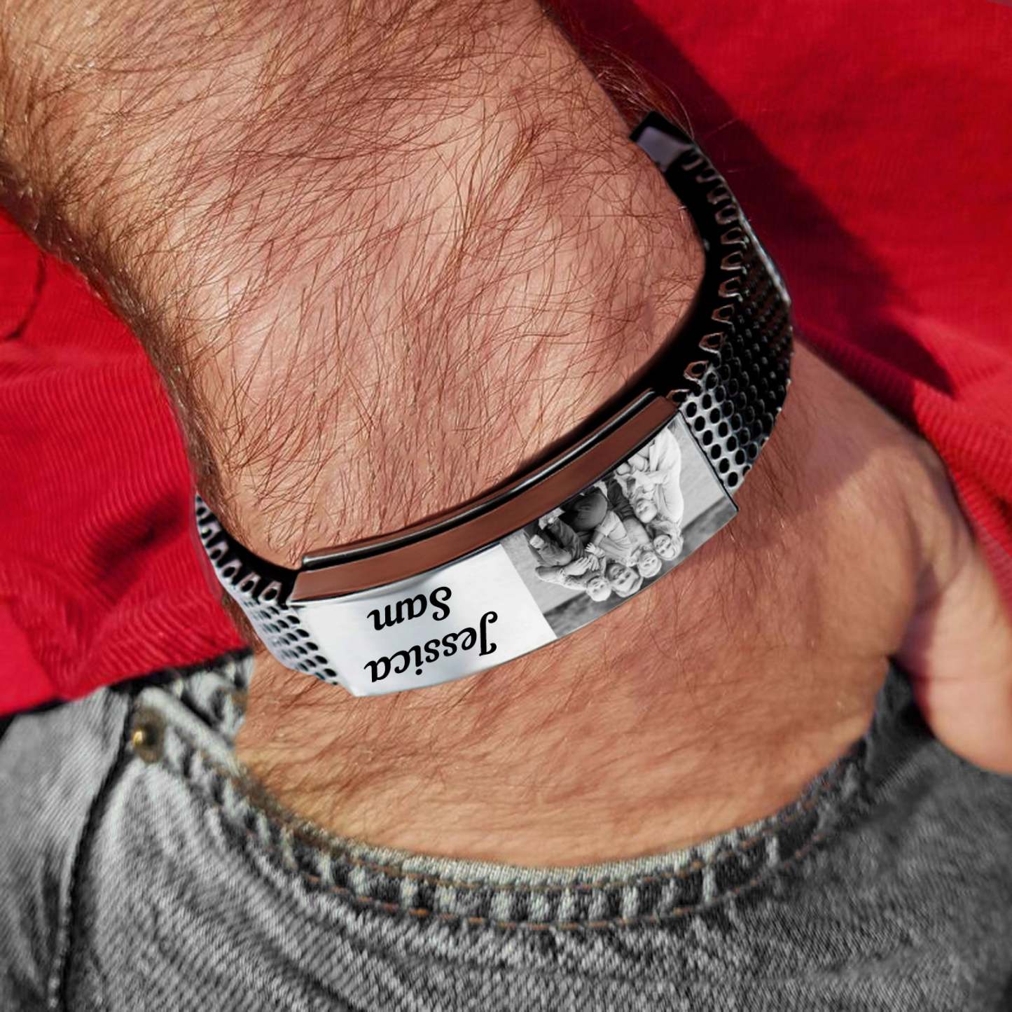 Christmas Gift Personalized Photo Bracelet Engraved Name Stainless Steel Bracelet