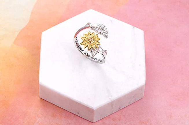 Mother's Day Gift Golden Sunflower Ring "You Are My Sunshine"-Engravingift