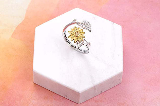 Mother's Day Gift Golden Sunflower Ring "You Are My Sunshine"-Engravingift