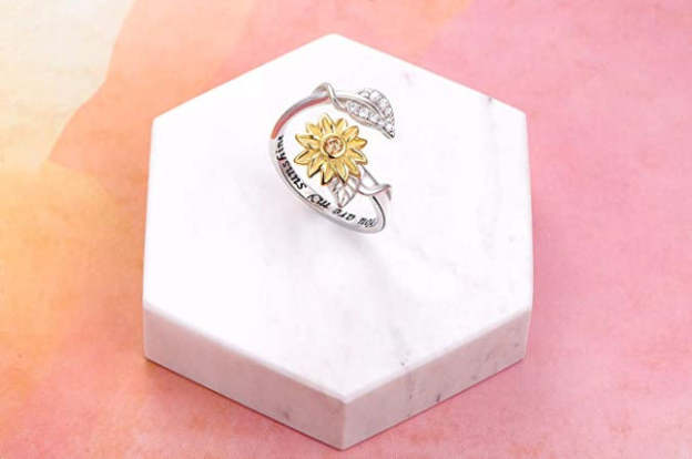 Mother's Day Gift Golden Sunflower Ring "You Are My Sunshine"-Engravingift