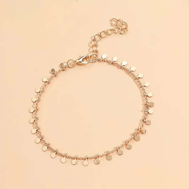 Mother's Day 5 Pcs Stackable Chain Anklet Set With Key Shape Tassel Pendant Inlaid Shiny Rhinestones-Engravingift