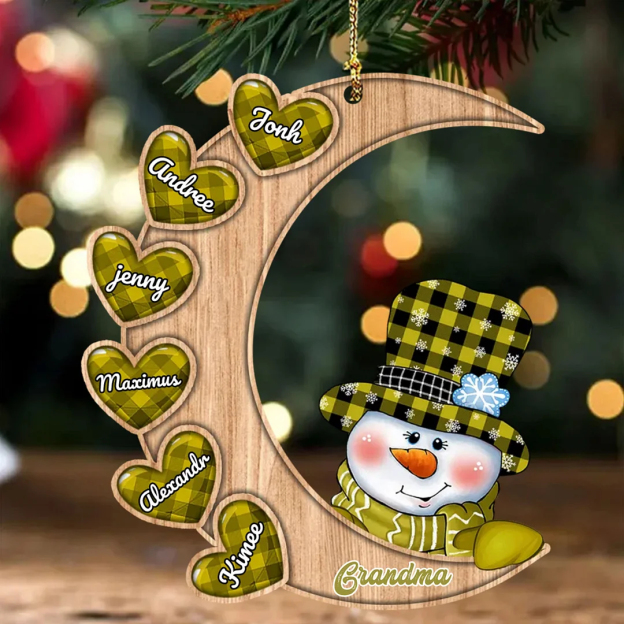 Christmas Gift Personalized Wooden Snowman Ornament Custom  Names Moon Christmas Ornaments Gift for Family-Engravingift