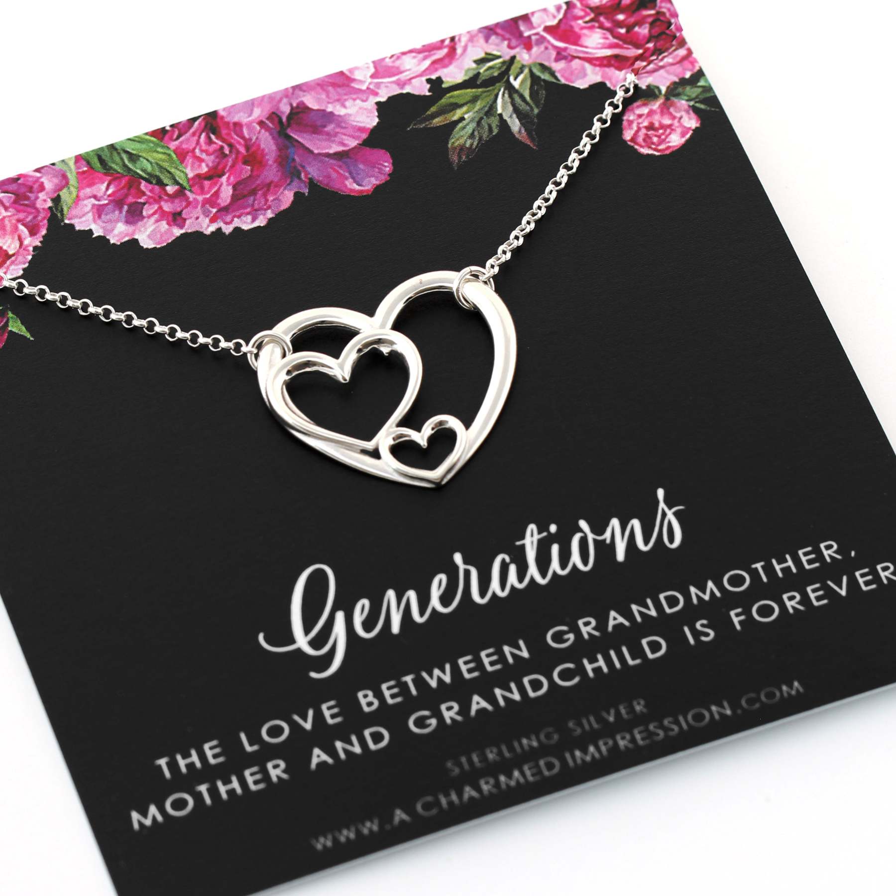 Mother's Day Gift Three Generations of Love Sterling Silver Heart Keepsake Necklace-Engravingift
