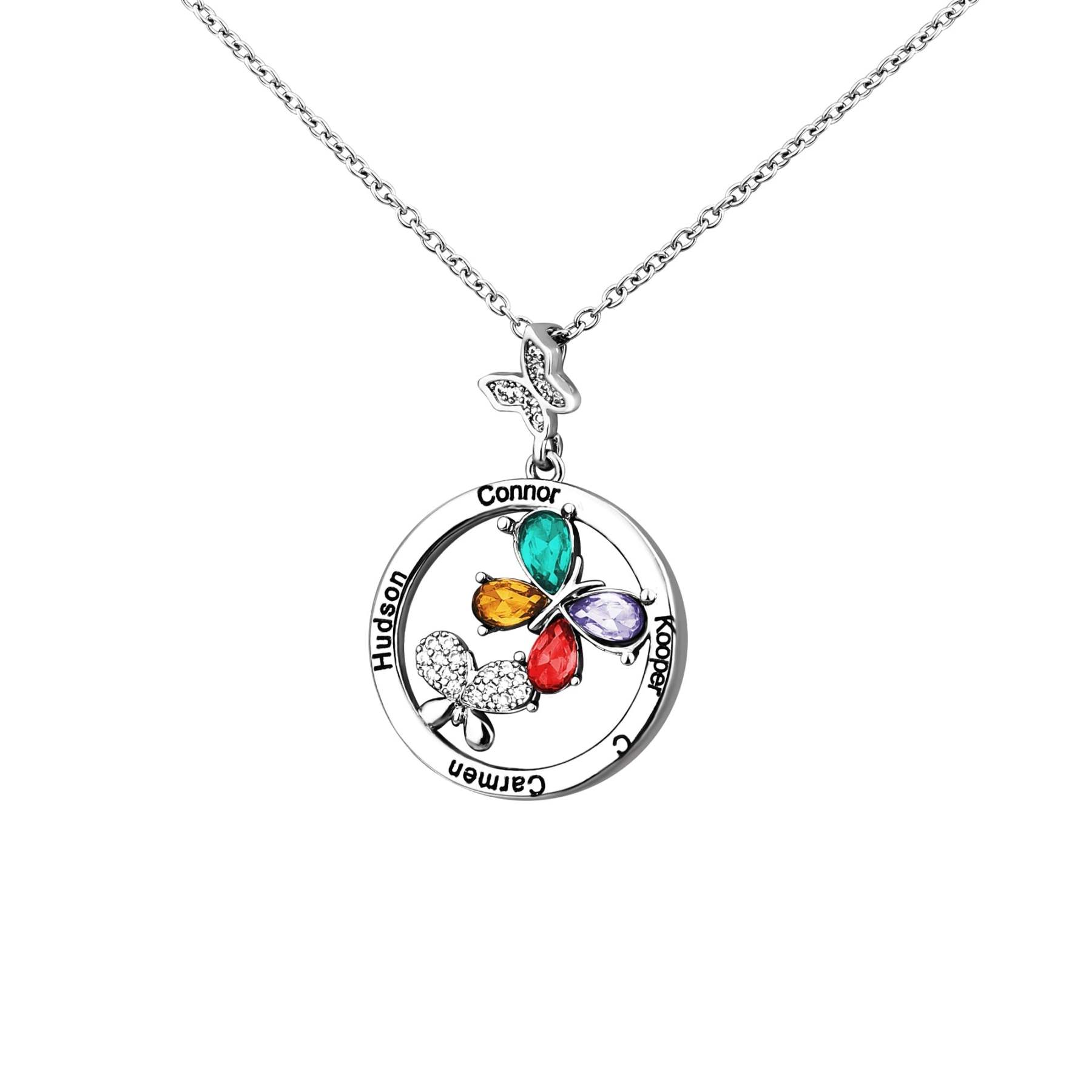 Mother's Day Gift Custom Diamond Butterfly Pendant Necklace-Engravingift