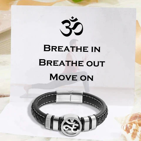Christmas Gift To Lover Psychological Hint Leather Bracelet Relax Anxiety Birthday Gift "Breathe in Breathe out Move on" For Him-Engravingift