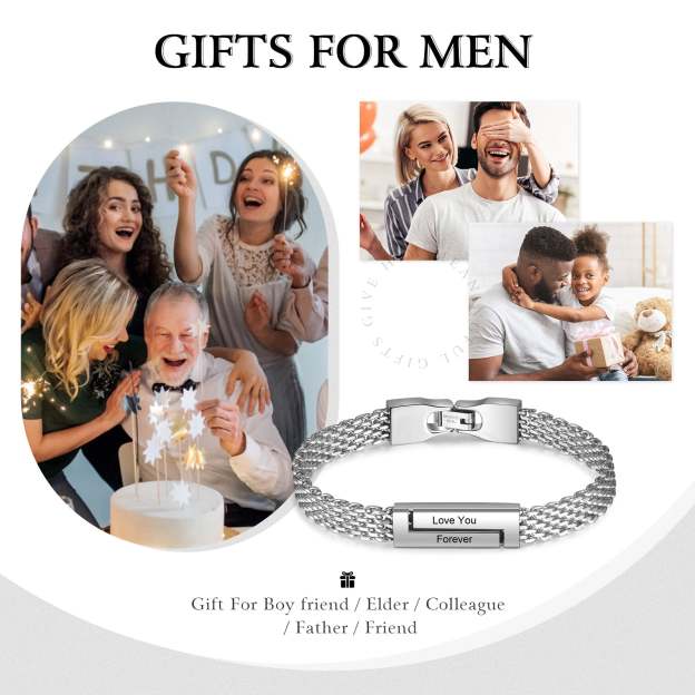 Father'sDay Gift Mother'sDay gift Men Herringbone Bracelet Custom 2 Text Gift for Him