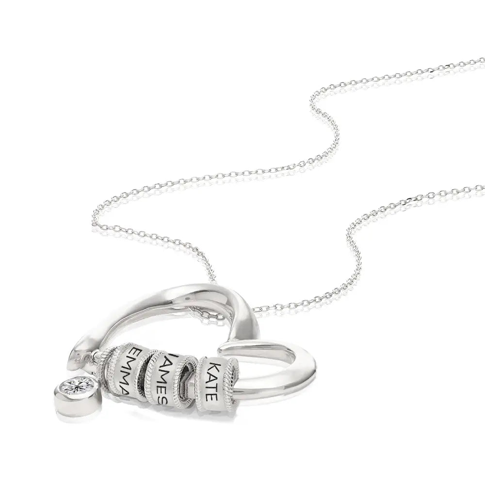 Mother Gift Charming Heart Necklace with Engraved Beads