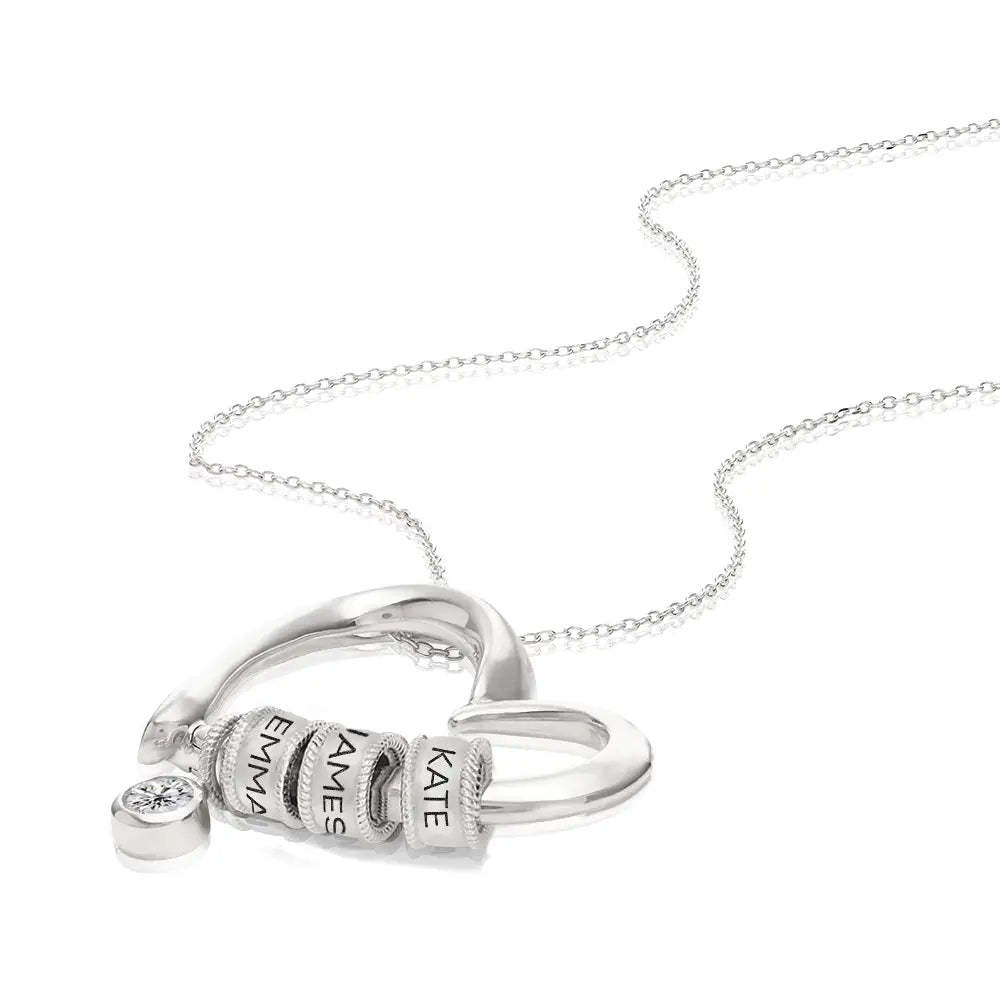 Mother Gift Charming Heart Necklace with Engraved Beads