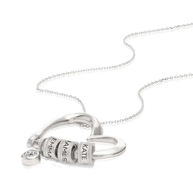 Mother Gift Charming Heart Necklace with Engraved Beads