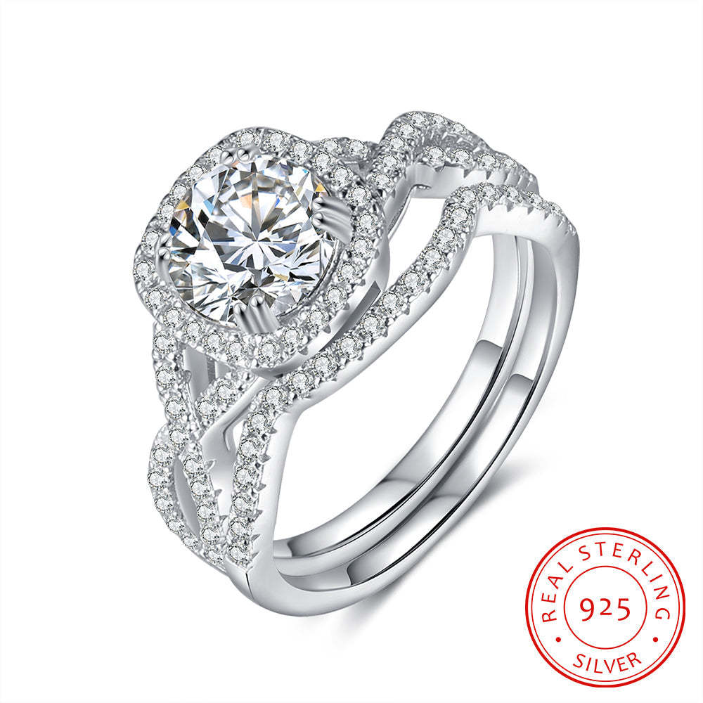 Mother's Day Gift Moissanite Diamond Halo Ring Set Dainty Engagement Ring