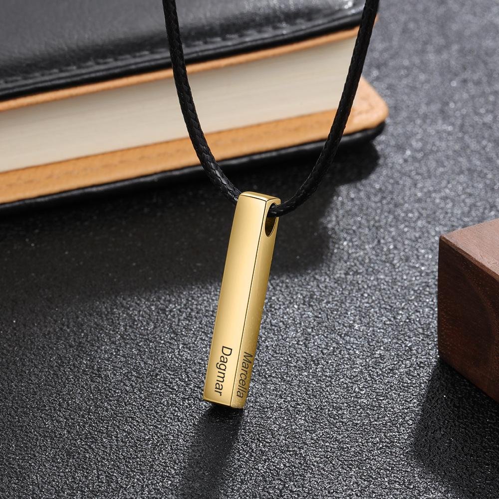 Christmas Gift Men Vertical Bar Necklace Engraved 4 Side 3D Bar Necklace Personalized with 4 Names-Engravingift