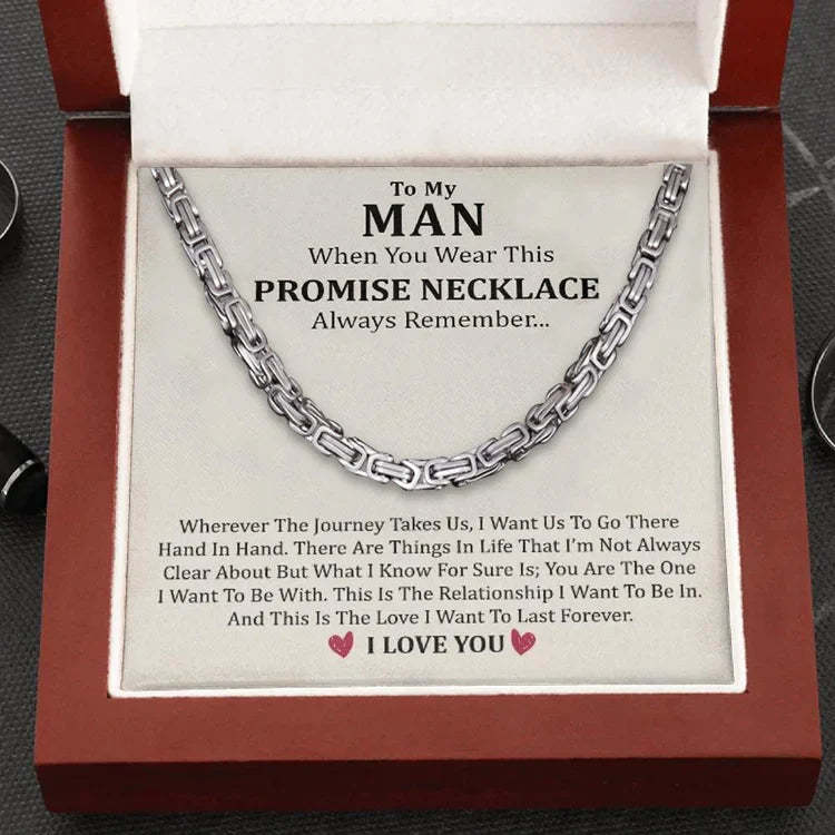 Christmas Gift To My Man I LOVE YOU Cuban Link Necklace Stainless Steel Necklace Father's Gift for Husband Boyfriend-Engravingift