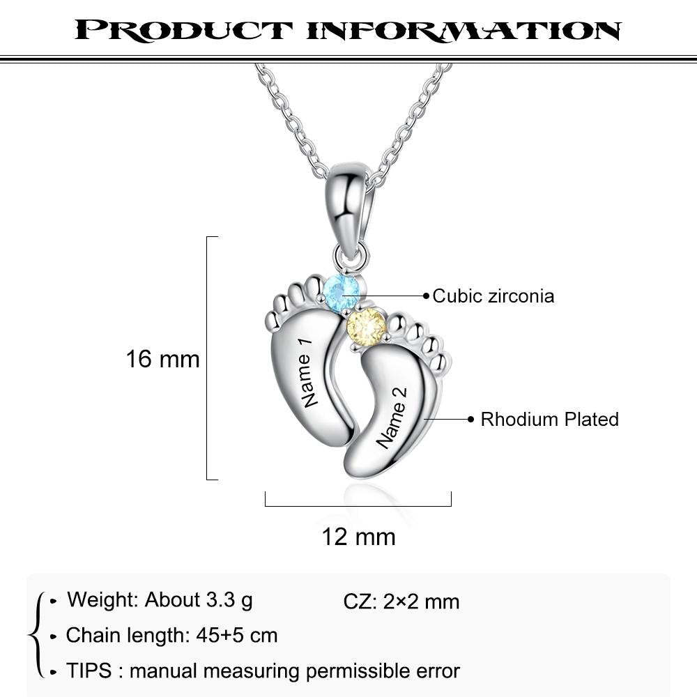 Mother's Day Gift Baby Feet Pendant Necklace with  Birthstone-Engravingift