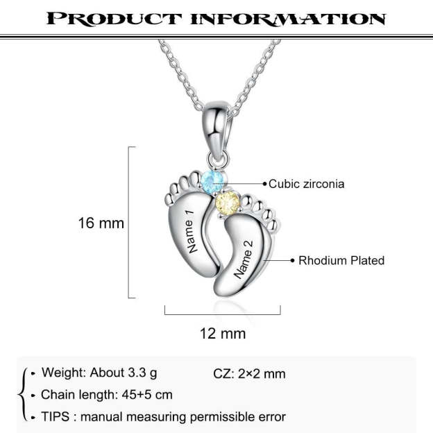 Mother's Day Gift Baby Feet Pendant Necklace with  Birthstone-Engravingift