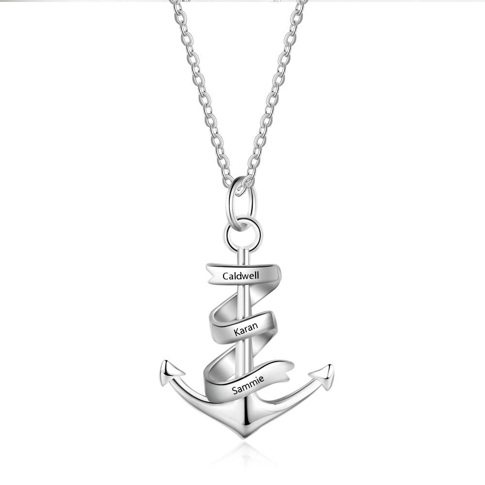 Mother's Day Gift Men's Anchor Pendant Necklace Personalized Names-Engravingift